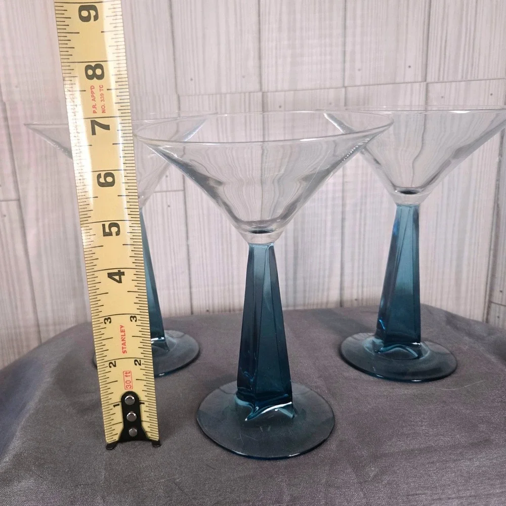 (3) Bombay Sapphire Gin Collection Martini Glass Blue Square Tapered Stem 6.75